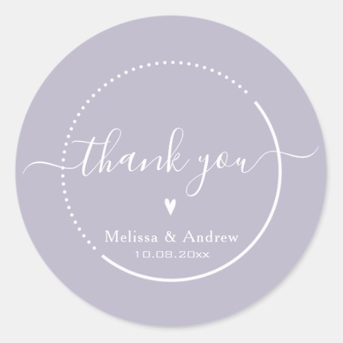 Elegant Calligraphy _ Lavender Wedding Thank You Classic Round Sticker