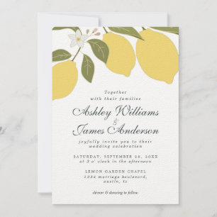 Elegant Calligraphy Lemon Theme Wedding Invitation