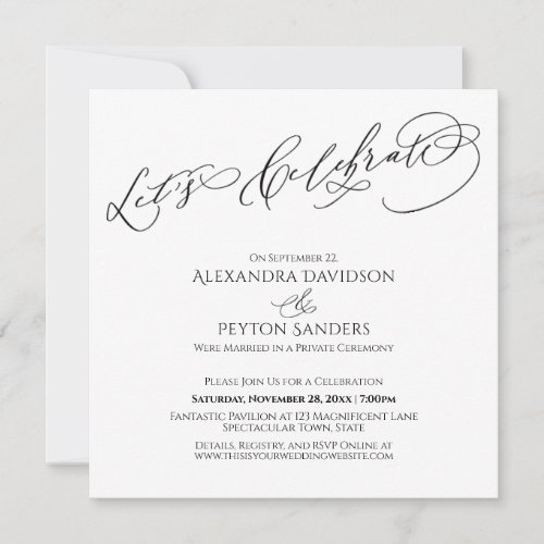 Elegant Calligraphy Lets Celebrate Black  White Invitation