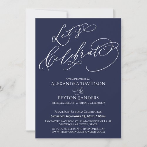 Elegant Calligraphy Lets Celebrate Navy Blue Invitation