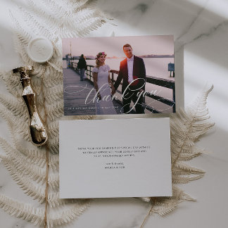 elegant calligraphy lettering wedding photo thank you card