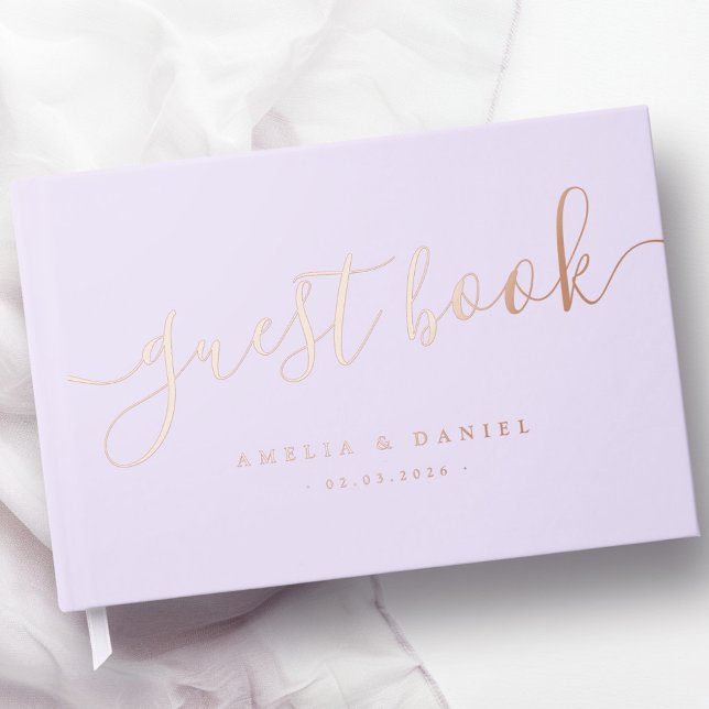 Elegant calligraphy light pastel purple wedding foil guest book  (Elegant calligraphy light pastel purple wedding foil guest book)