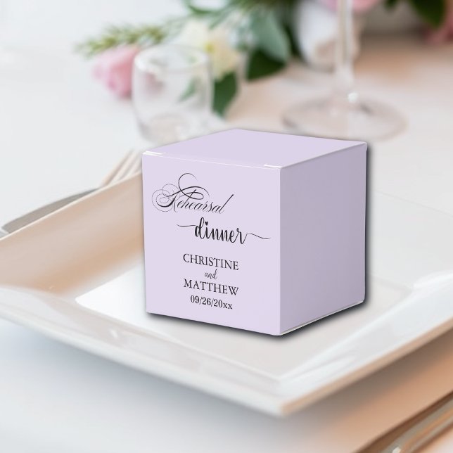 Elegant Calligraphy Light Purple Rehearsal Dinner Favor Boxes (Creator Uploaded)