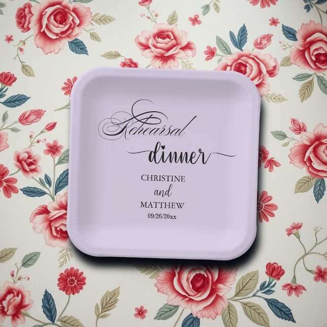 Elegant Calligraphy Light Purple Rehearsal Dinner Paper Plates (Creator Uploaded)