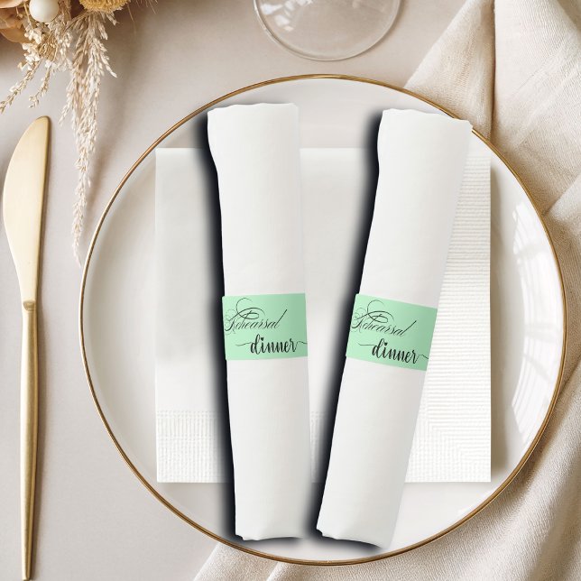 Elegant Calligraphy Light Teal Rehearsal Dinner Napkin Bands (Creator Uploaded)