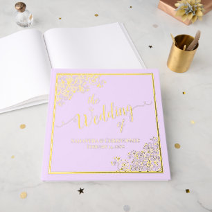 Elegant Calligraphy Lilac & Gold Foil Wedding Foil Guest Book