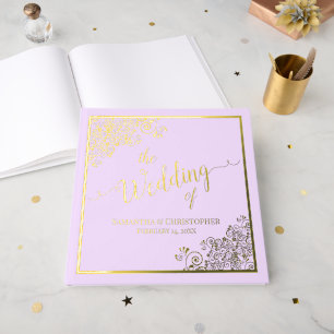 Elegant Calligraphy Lilac & Gold Foil Wedding Guest Book