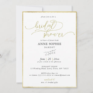 Elegant Calligraphy Lily Valley Gold Bridal Shower Invitation