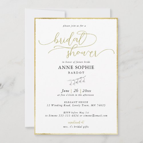 Elegant Calligraphy Lily Valley Gold Bridal Shower Invitation