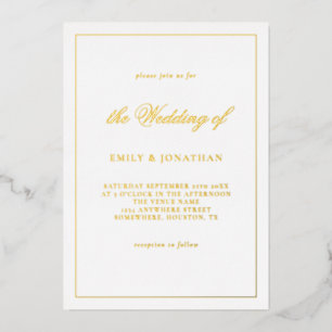 Elegant Calligraphy Line Border Wedding Real Foil Invitation