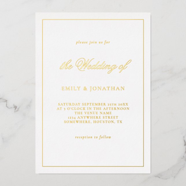 Elegant Calligraphy Line Border Wedding Real Foil Invitation (Front)