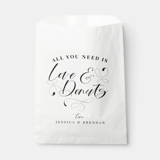 Elegant Calligraphy Love & Donuts Wedding Favor Favor Bag (Front)