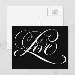 Elegant Calligraphy Love Heart Black Lettering Postcard