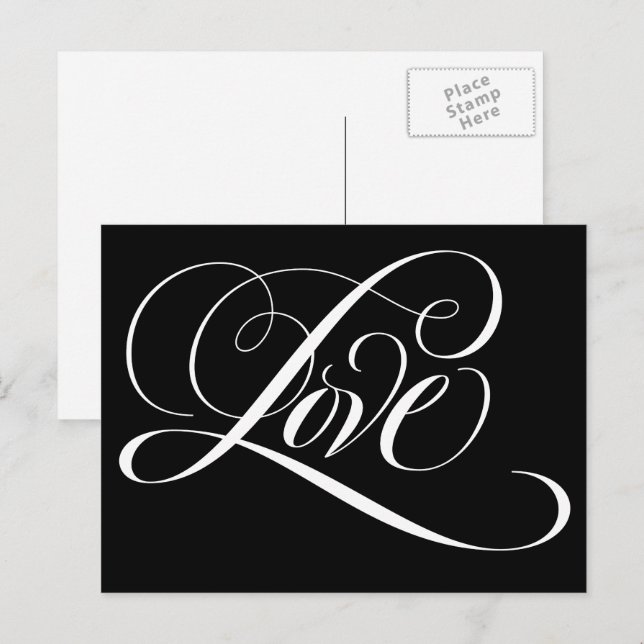 Elegant Calligraphy Love Heart Black Lettering Postcard (Front/Back)