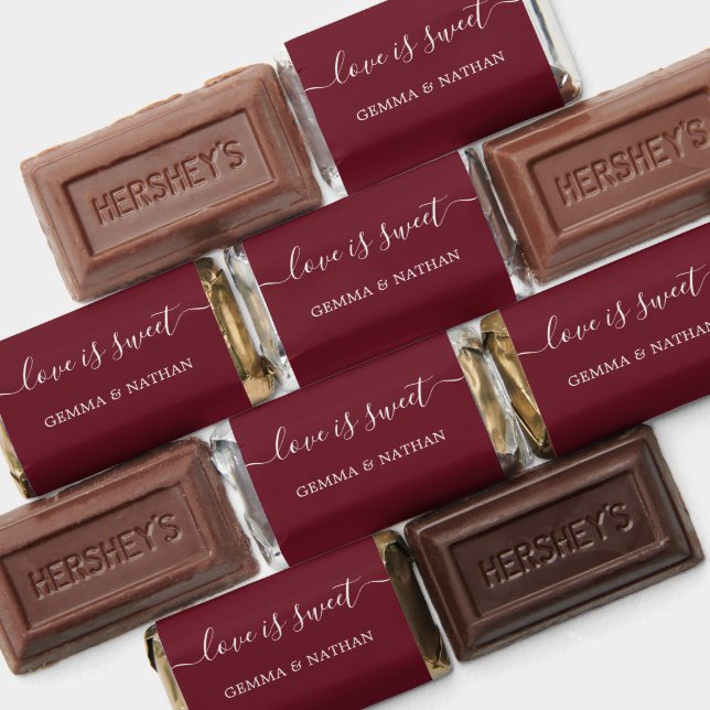 Elegant Calligraphy Love is Sweet Burgundy Wedding Hershey's Miniatures (Assorted)