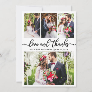 Elegant Calligraphy Love Thanks 4 Photo Wedding Thank You Card