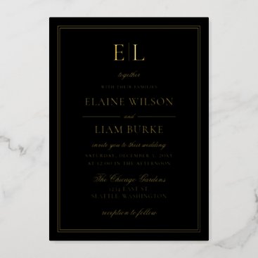 Elegant Calligraphy Luxe Black Gold Wedding  Foil  Foil Invitation