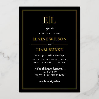 Elegant Calligraphy Luxe Black Gold Wedding Foil Invitation