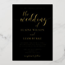 Elegant Calligraphy Luxe Black Gold Wedding  Foil Invitation