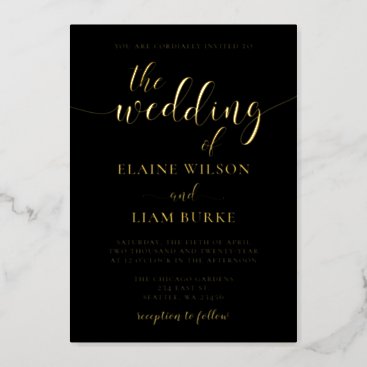 Elegant Calligraphy Luxe Black Gold Wedding  Foil Invitation