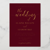 Elegant Calligraphy Luxe Burgundy Gold Wedding   Foil Invitation