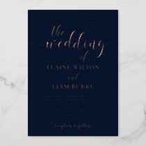Elegant Calligraphy Luxe Navy Rose Gold Wedding  Foil Invitation