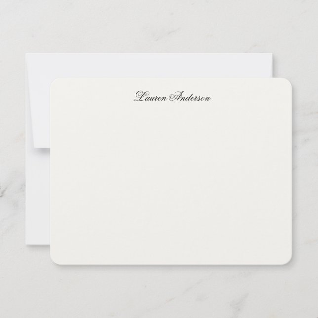 Elegant Calligraphy Luxury Ivory Personalized Flat Note Card (Front)