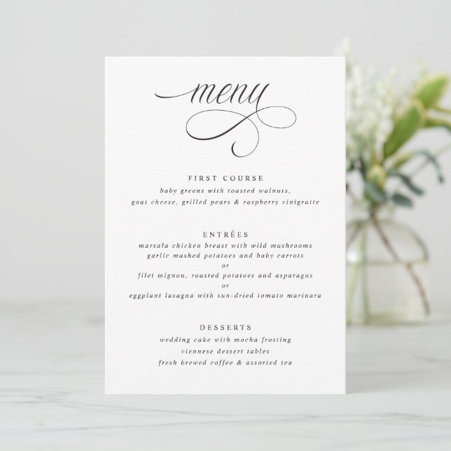 Elegant Calligraphy Luxury Wedding Menu (Standing Front)