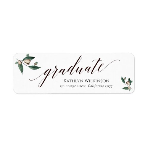Elegant Calligraphy Magnolia Graduation Address Label
