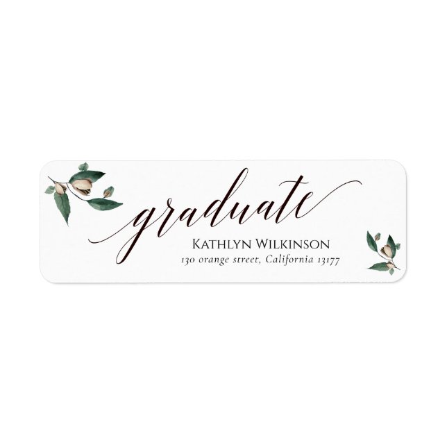 Elegant Calligraphy Magnolia Graduation Address Label (Front)