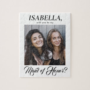 Elegant Calligraphy Maid of Honor Proposal Photo Jigsaw Puzzle