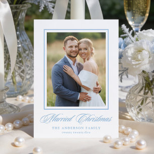 Elegant Calligraphy Married Christmas Letterpress Photo Cards