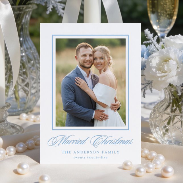 Elegant Calligraphy Married Christmas Letterpress Photo Cards (Creator Uploaded)