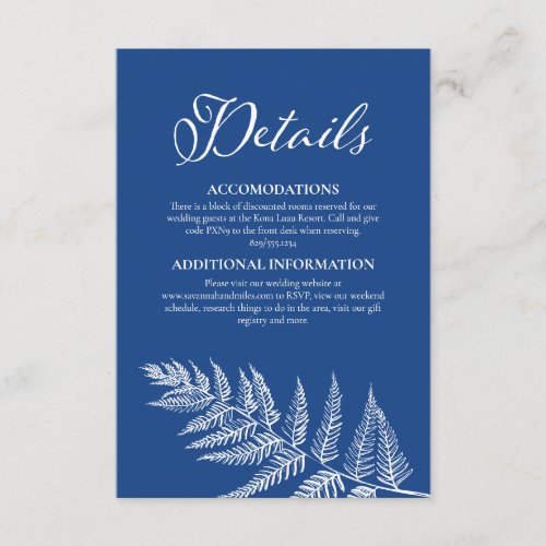 Elegant Calligraphy Marseille Blue Wedding Details Enclosure Card