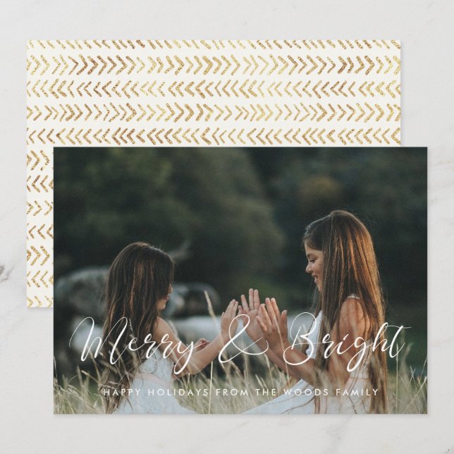 Elegant Calligraphy Merry and Bright Photo Holiday Card (Front/Back)