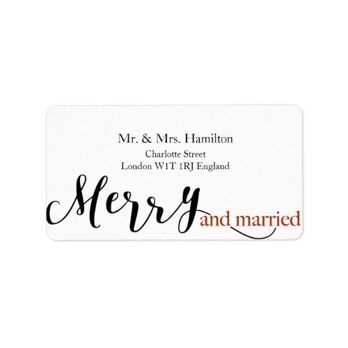 Elegant Calligraphy Merry and Married Christmas Label