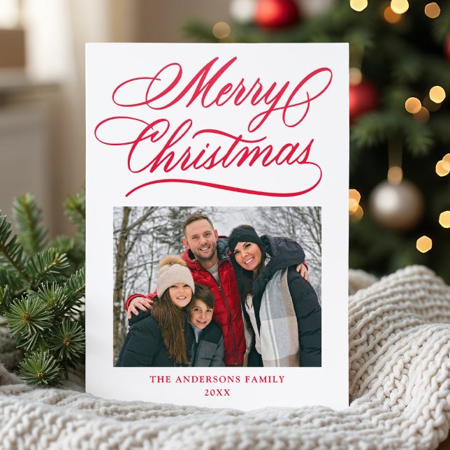 Elegant Calligraphy Merry Christmas Letterpress Photo Cards (Creator Uploaded)