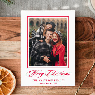Elegant Calligraphy Merry Christmas Letterpress Photo Cards