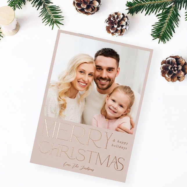 Elegant Calligraphy Merry Christmas Photo Foil Invitation (Creator Uploaded)