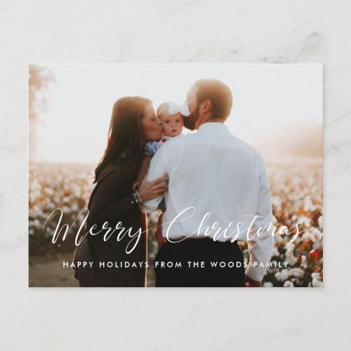 Elegant calligraphy Merry Christmas photo Postcard