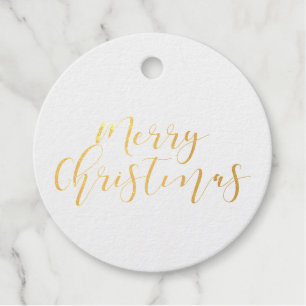 Elegant calligraphy Merry Christmas real gold foil Favor Tags