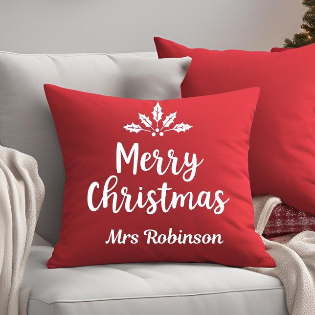 Elegant Calligraphy Merry Christmas Red Custom Throw Pillow (Creator Uploaded)