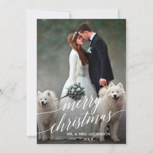 Elegant Calligraphy Merry Christmas Wedding Photo Holiday Card