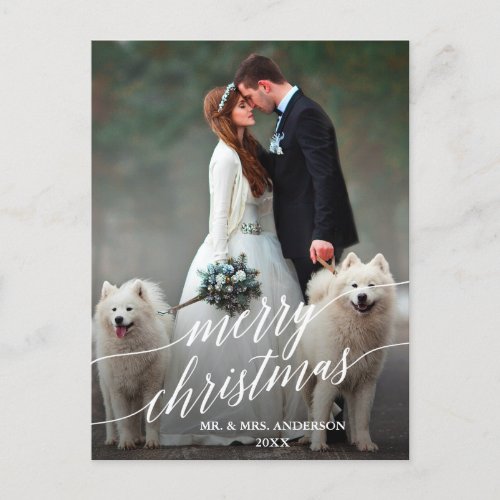 Elegant Calligraphy Merry Christmas Wedding Photo Postcard