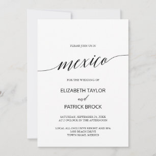 Elegant Calligraphy Mexico Destination Wedding Invitation