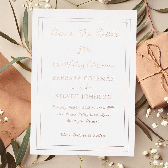 Elegant Calligraphy Minimal Gold Border Wedding Foil Invitation (Creator Uploaded)