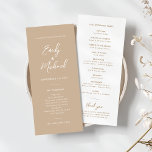 Elegant Calligraphy Minimal Wedding Program<br><div class="desc">Our elegant slim wedding program card is perfect for your minimalist wedding celebration. A beautiful white calligraphy font paired with simple and clean text sits on a soft taupe background to the front of the card. The white reverse has tonal taupe text, creating an elevated look to complement your stylish...</div>