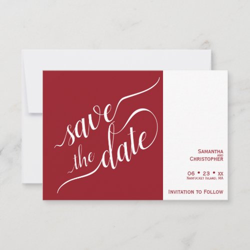 Elegant Calligraphy Minimalist Crimson Red Wedding Save The Date
