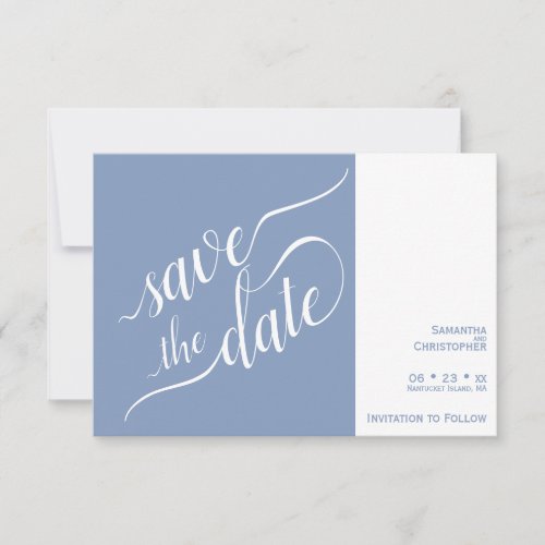 Elegant Calligraphy Minimalist Dusty Blue Wedding Save The Date