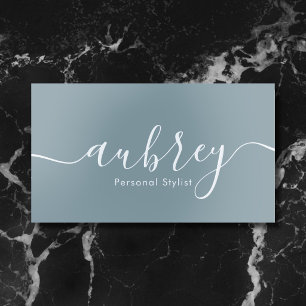 Elegant Calligraphy Minimalist QR Code Dusty Blue Foil Business Cards